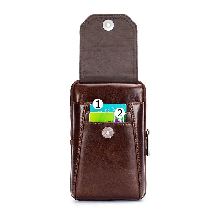 Men’s Leather Belt Pouch - Card Slot Phone Carry