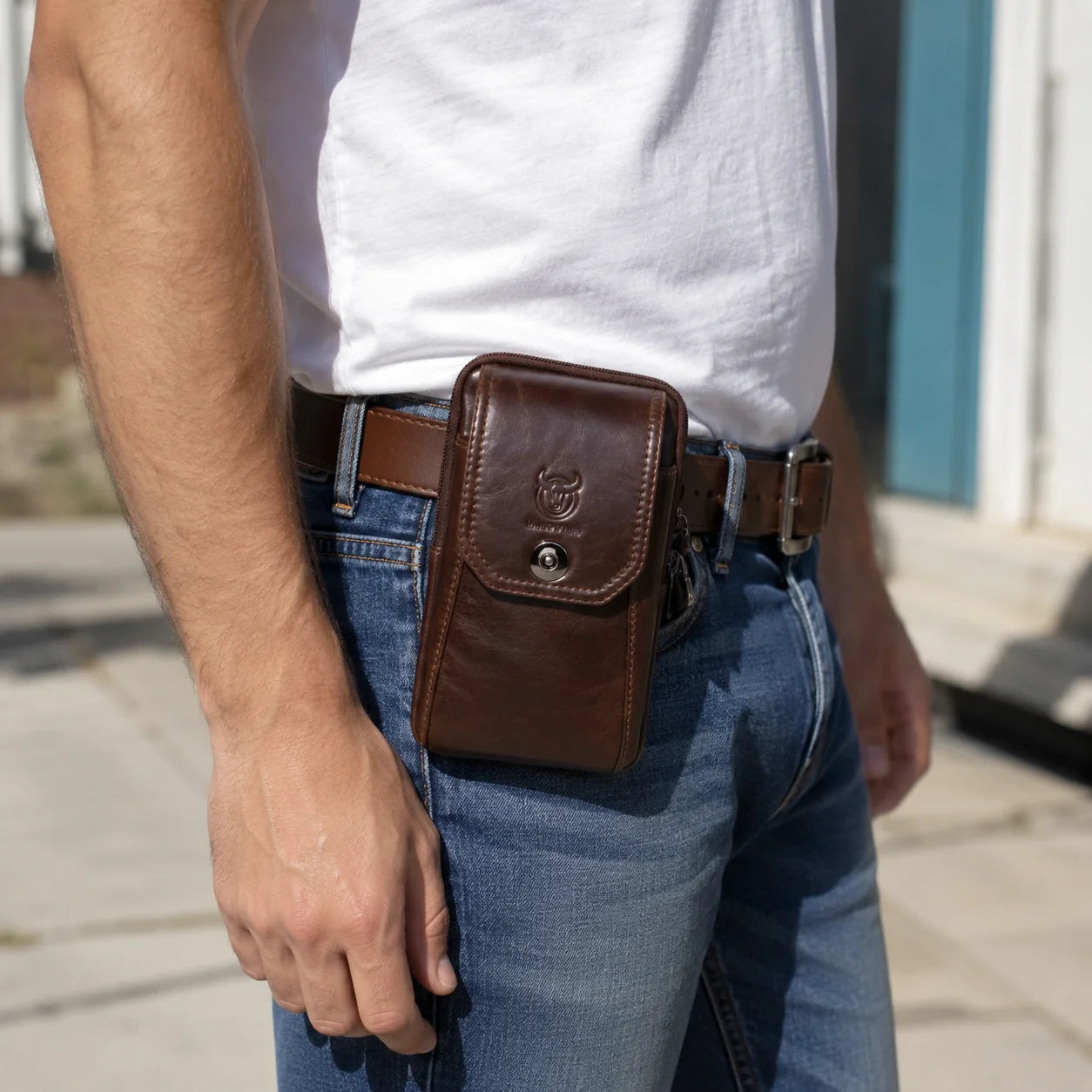 Men’s Leather Belt Pouch - Card Slot Phone Carry