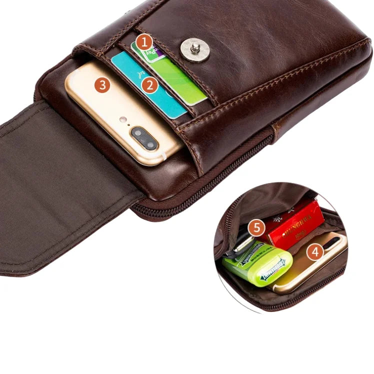 Men’s Leather Belt Pouch - Card Slot Phone Carry