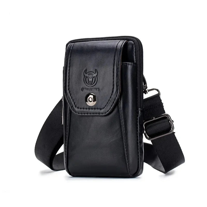 Men’s Leather Belt Pouch - Card Slot Phone Carry - Black