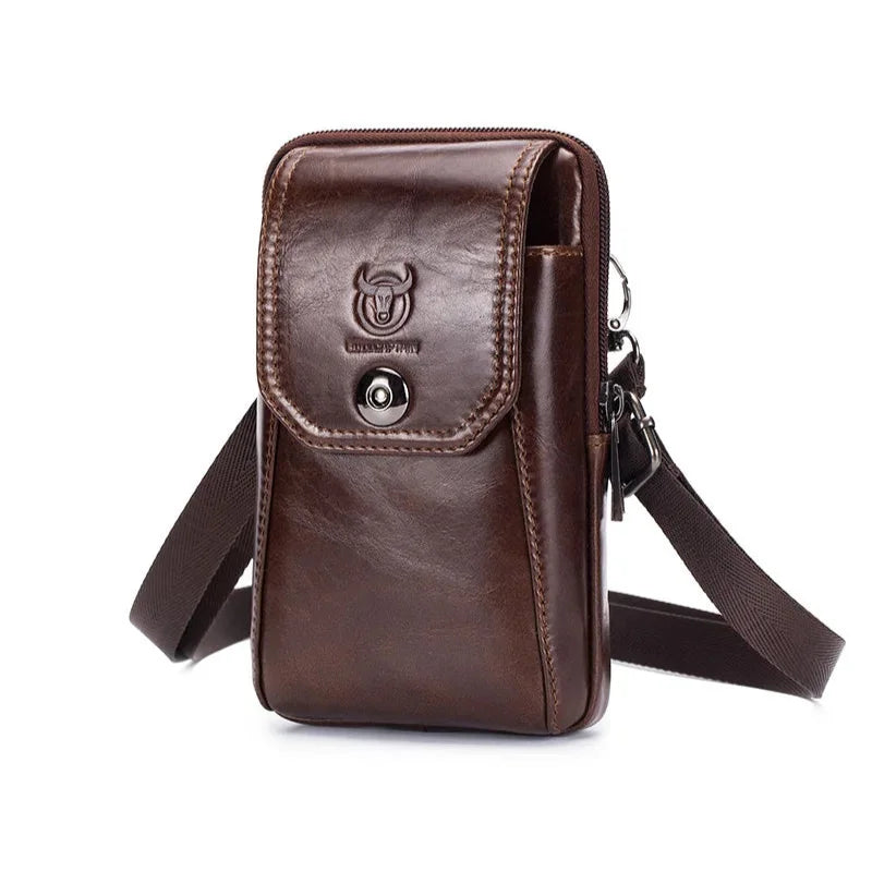 Men’s Leather Belt Pouch - Card Slot Phone Carry - Brown