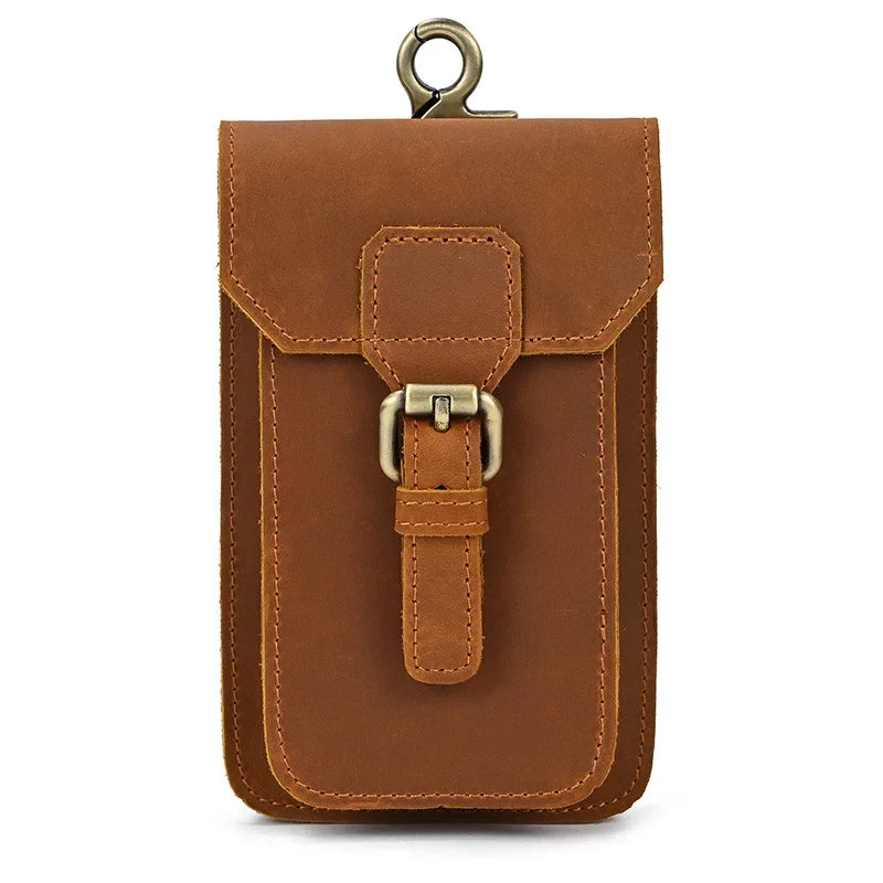 Men’s Leather Belt Pouch - Phone and Card Holder - Brown
