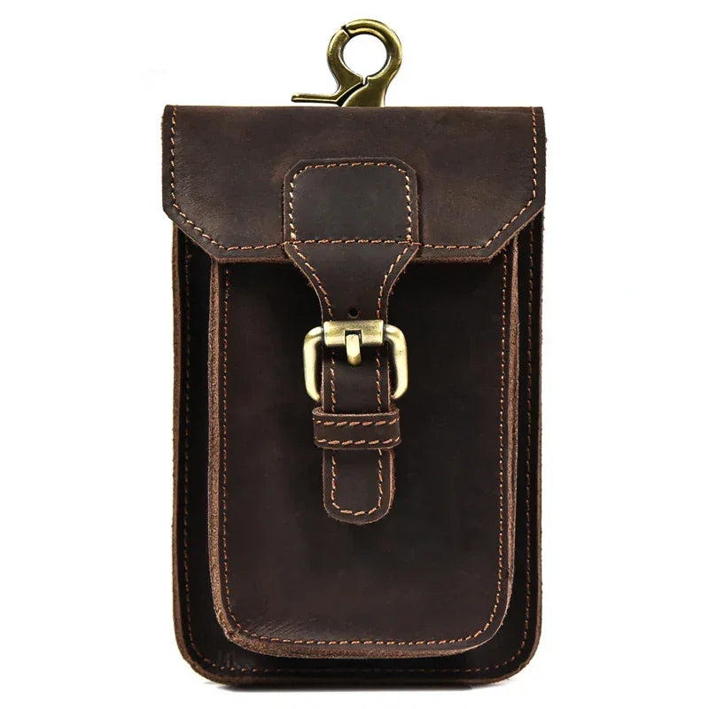 Men’s Leather Belt Pouch - Phone and Card Holder - Dark brown