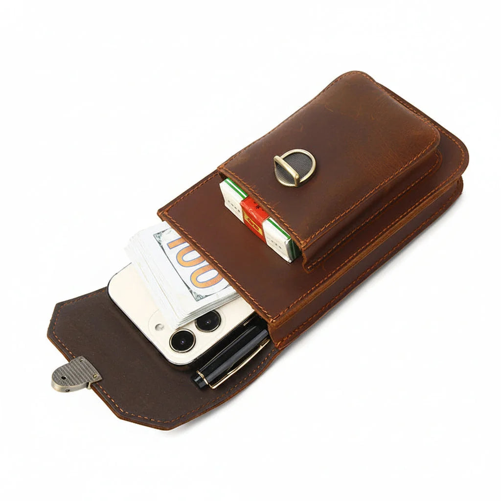 Men’s Leather Belt Pouch - Phone Card & Cable Organizer