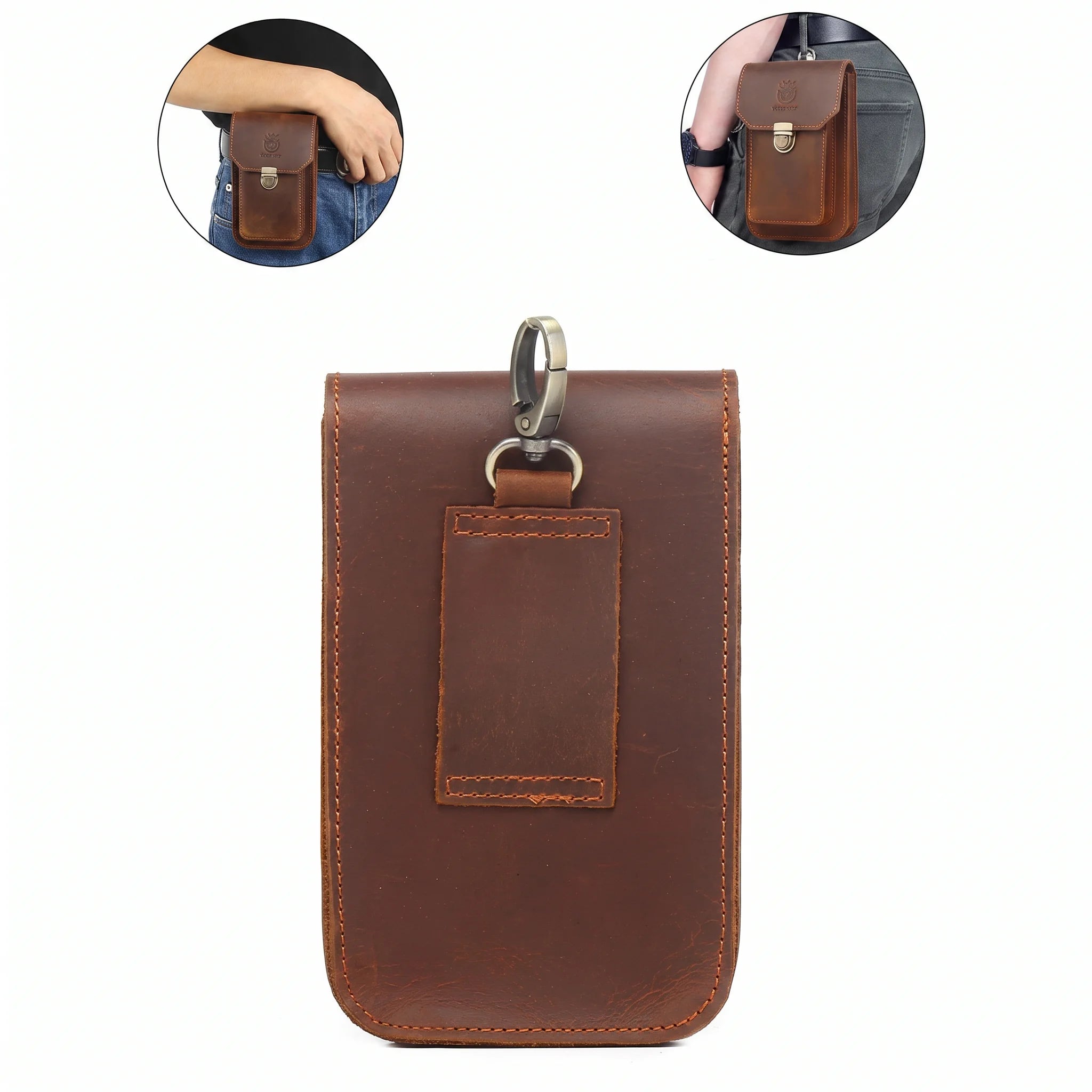 Men’s Leather Belt Pouch - Phone Card & Cable Organizer