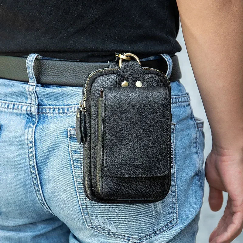 Men’s Leather Belt Pouch - Phone Holster with Belt Loop & Clip