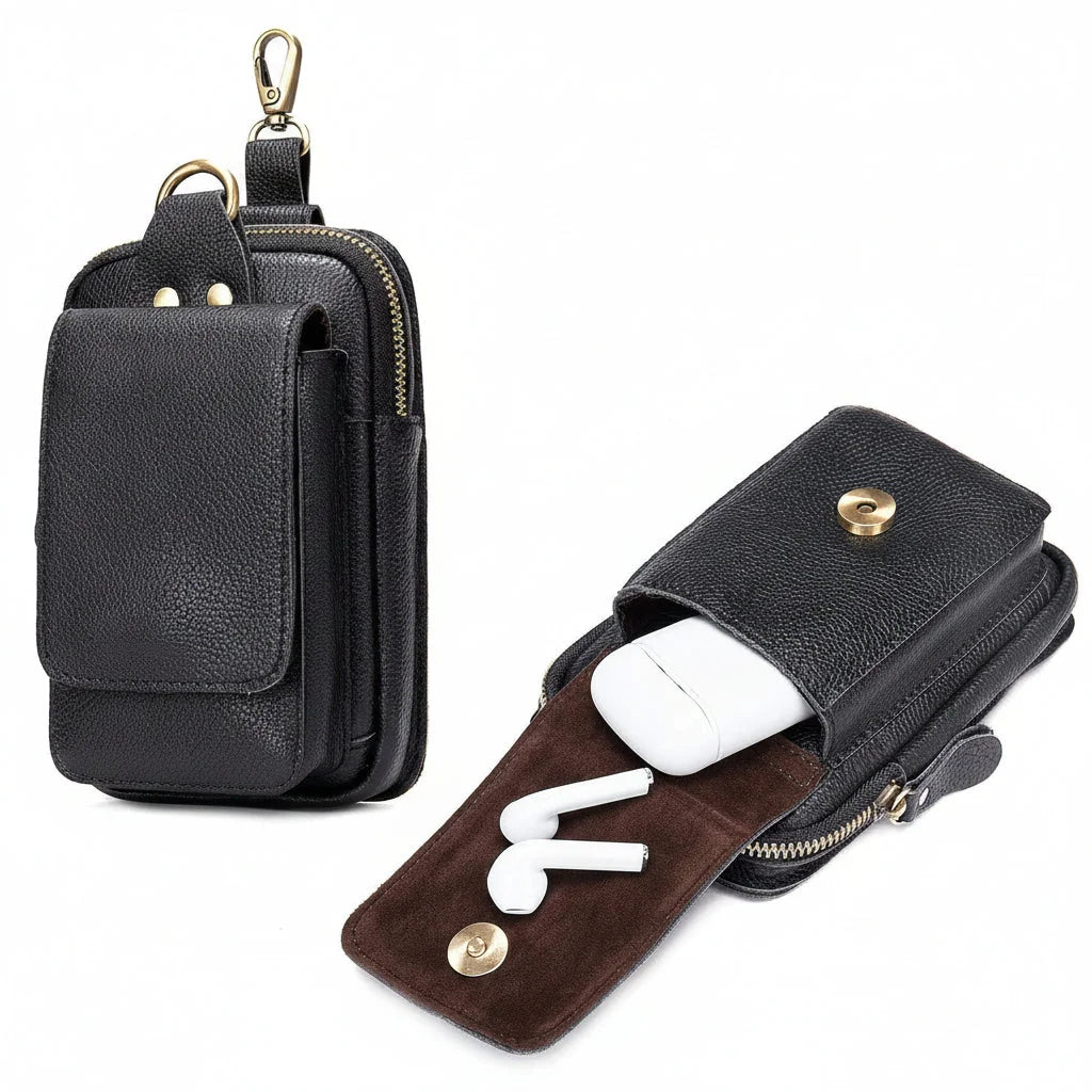 Men’s Leather Belt Pouch - Phone Holster with Belt Loop & Clip
