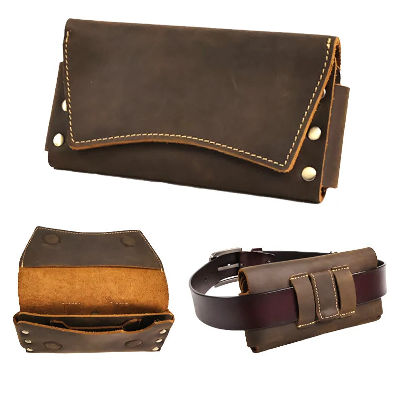 Men’s Leather Belt Pouch - Snap Closure Waist Bag