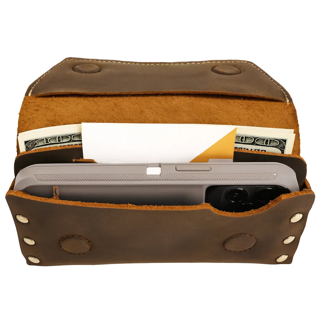 Men’s Leather Belt Pouch - Snap Closure Waist Bag