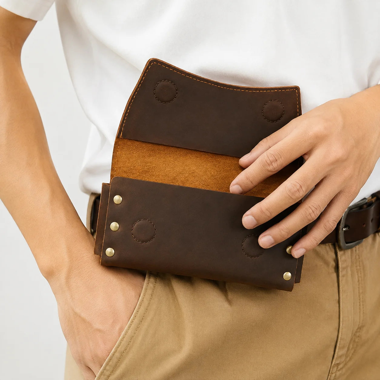 Men’s Leather Belt Pouch - Snap Closure Waist Bag