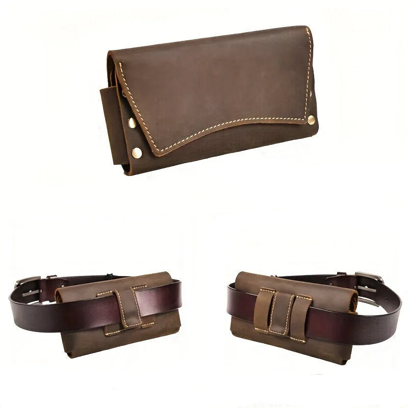 Men’s Leather Belt Pouch - Snap Closure Waist Bag