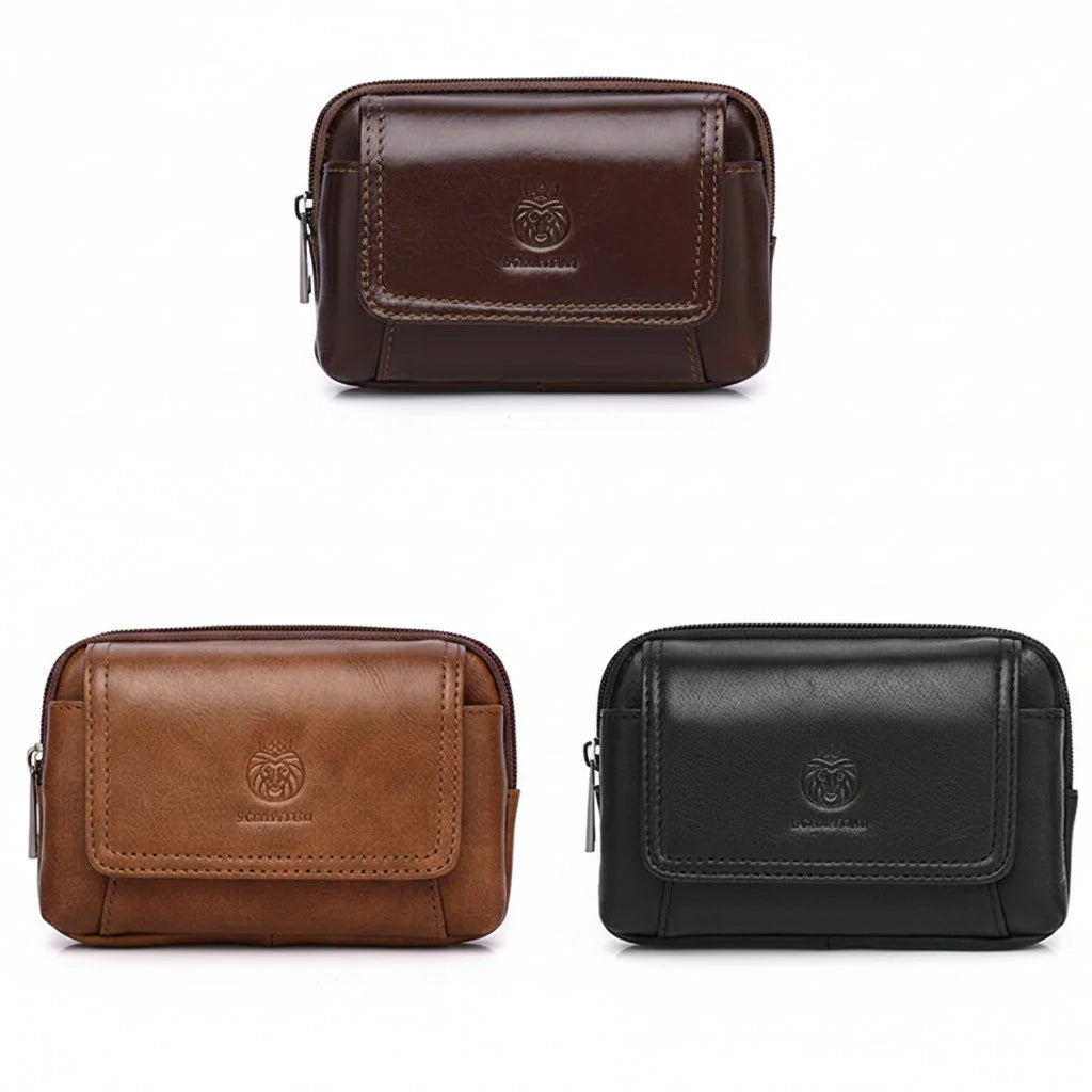 Men’s Leather Belt Pouch - Snap Flap Front Pocket
