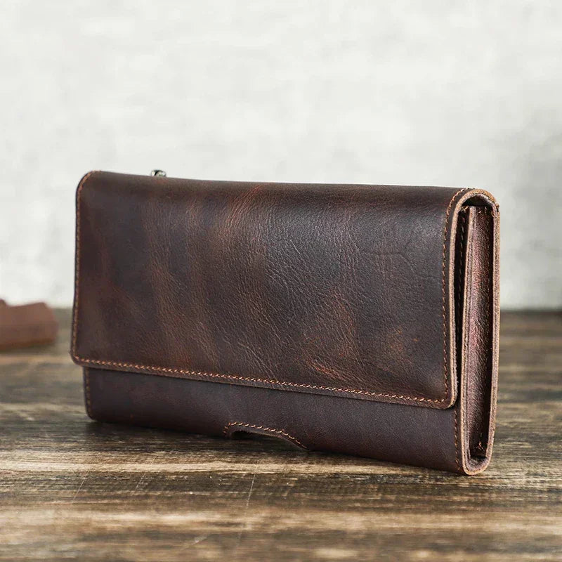 Men’s Leather Belt Pouch - Trifold Phone & Card Organizer