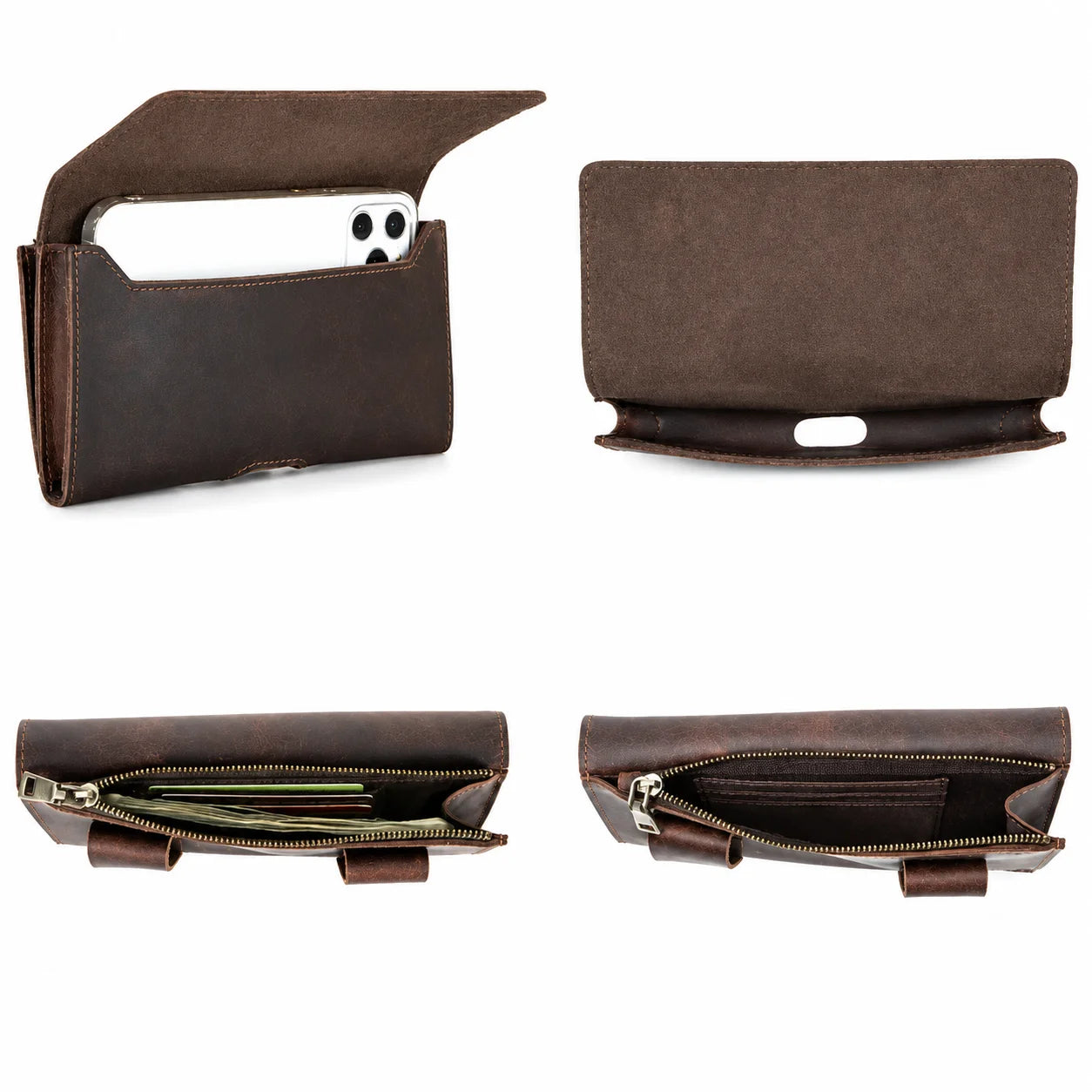 Men’s Leather Belt Pouch - Trifold Phone & Card Organizer