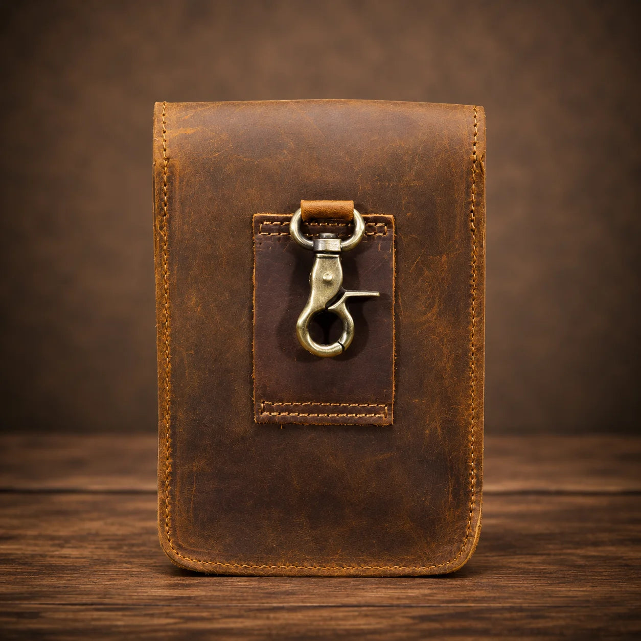 Men’s Leather Belt Pouch - Vertical Buckle Flap Design