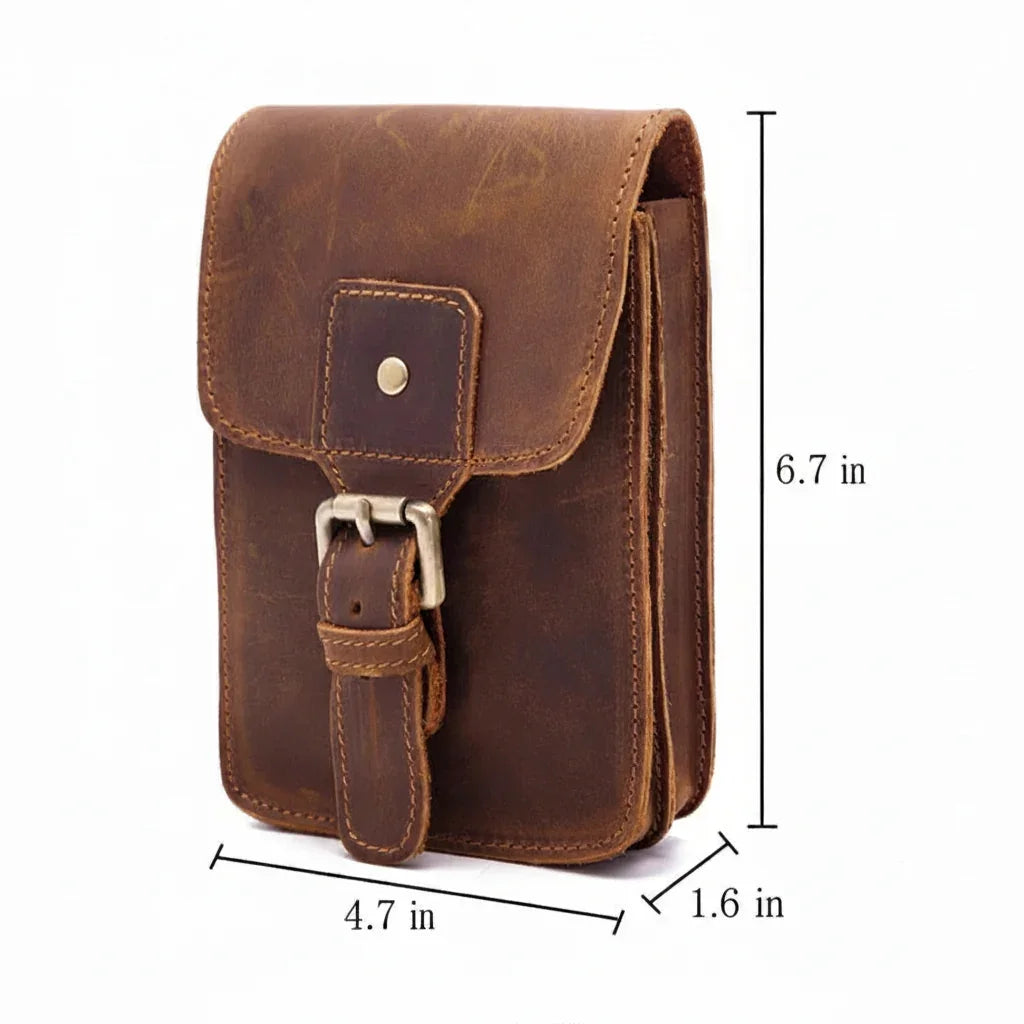 Men’s Leather Belt Pouch - Vertical Buckle Flap Design