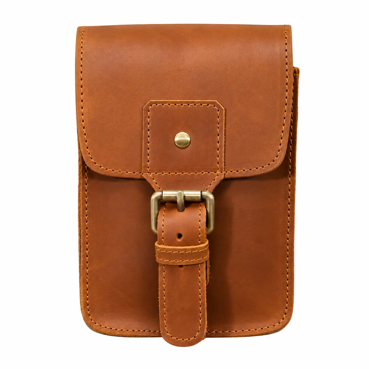 Men’s Leather Belt Pouch - Vertical Buckle Flap Design - Light brown