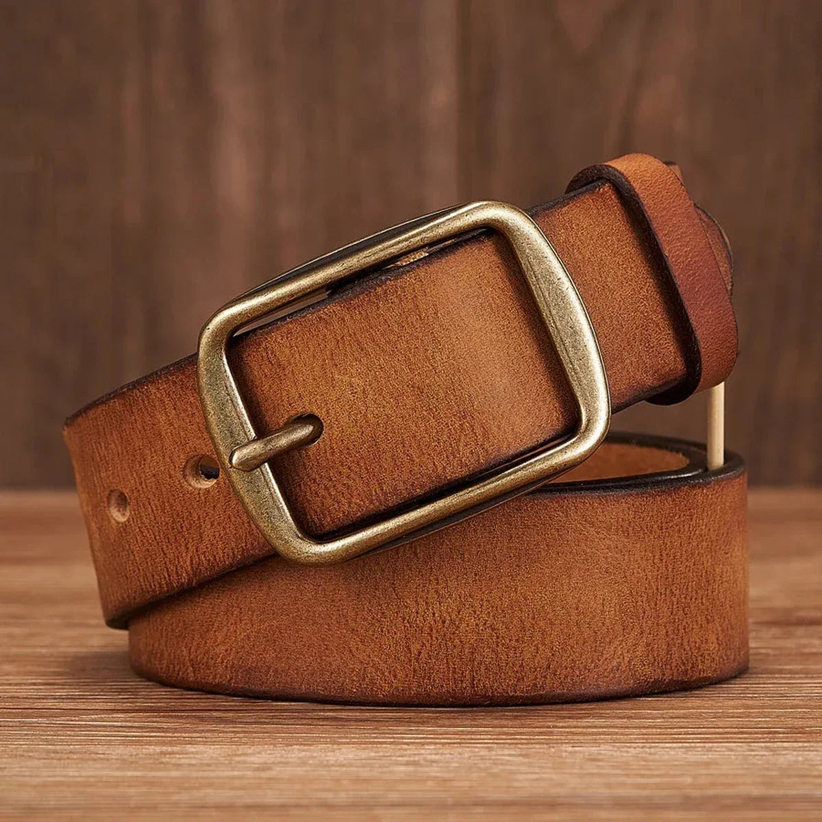 Men’s Leather Belt - Thick 1.5 in Belt with Copper Pin Buckle