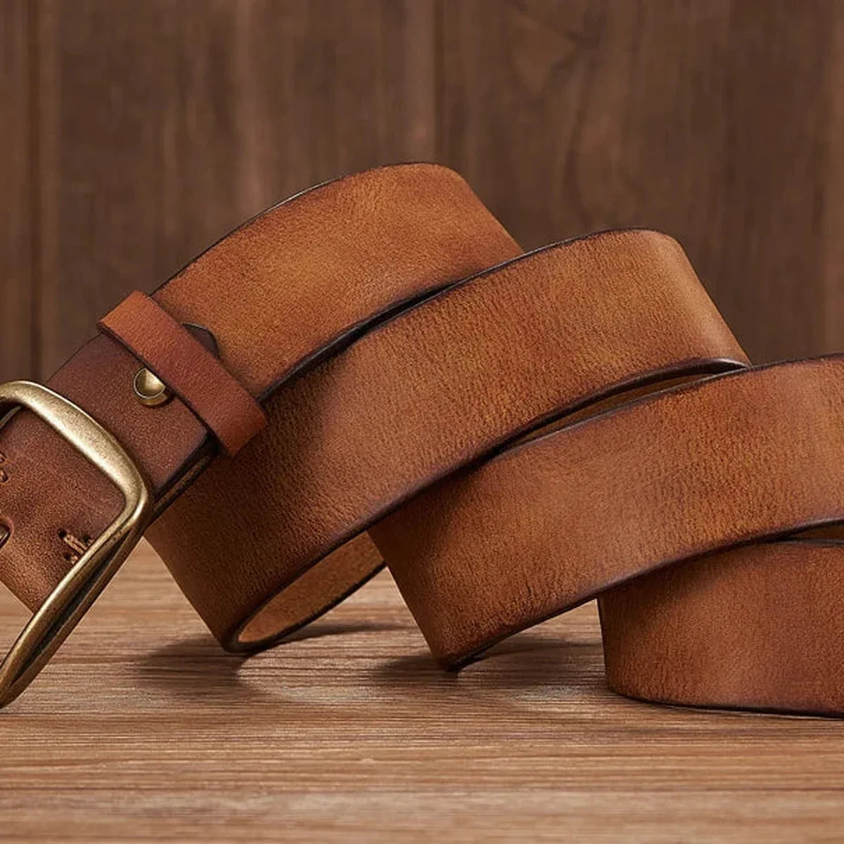 Men’s Leather Belt - Thick 1.5 in Belt with Copper Pin Buckle