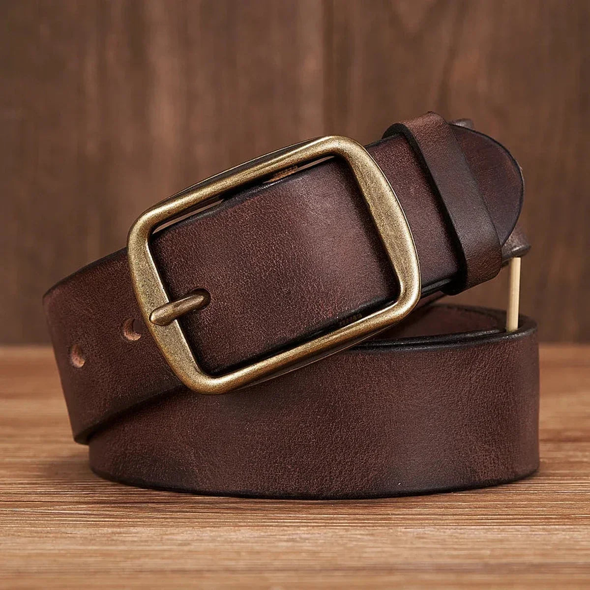 Men’s Leather Belt - Thick 1.5 in Belt with Copper Pin Buckle