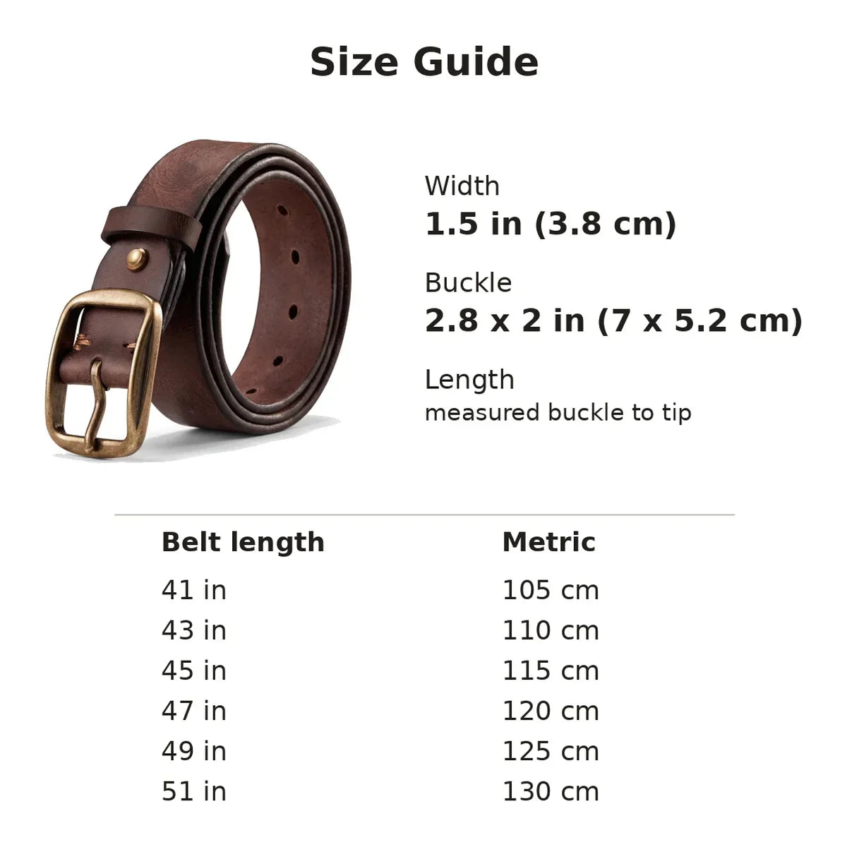 Men’s Leather Belt - Thick 1.5 in Belt with Copper Pin Buckle