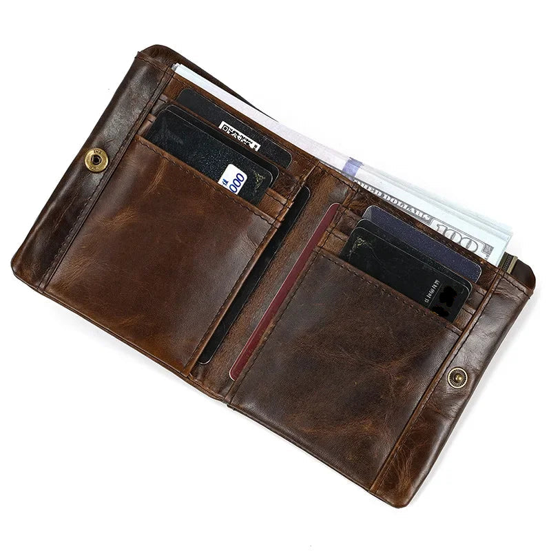 Men’s Leather Bifold Wallet - Zip Pocket Card Holder
