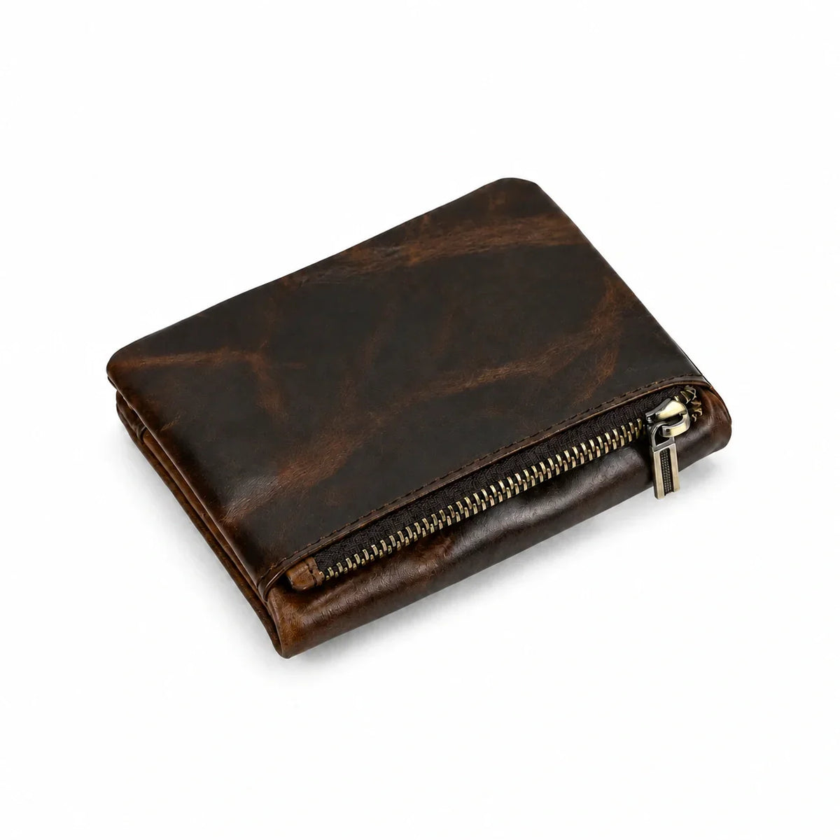 Men’s Leather Bifold Wallet - Zip Pocket Card Holder