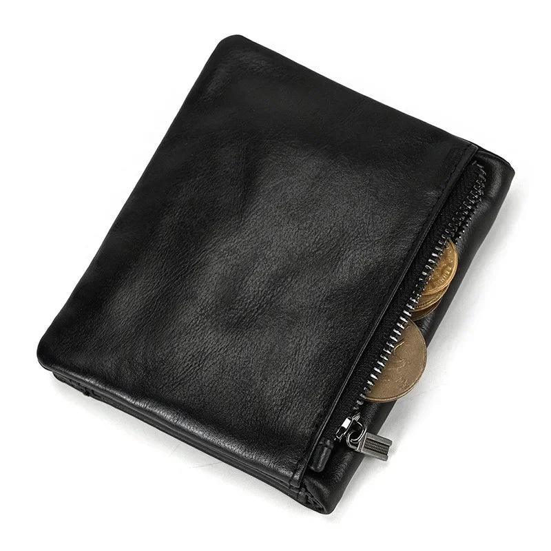 Men’s Leather Bifold Wallet - Zip Pocket Card Holder