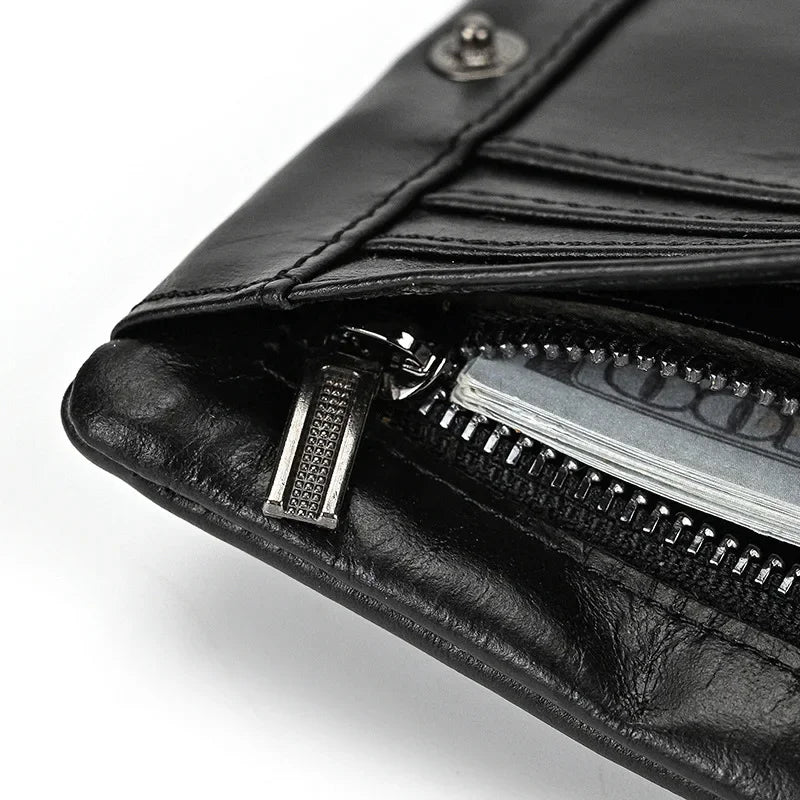 Men’s Leather Bifold Wallet - Zip Pocket Card Holder