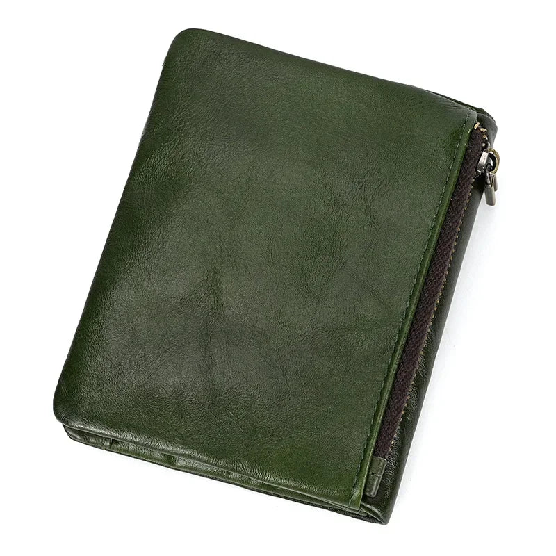 Men’s Leather Bifold Wallet - Zip Pocket Card Holder