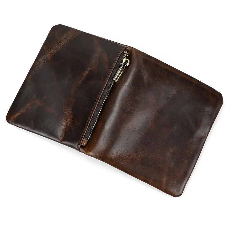 Men’s Leather Bifold Wallet - Zip Pocket Card Holder