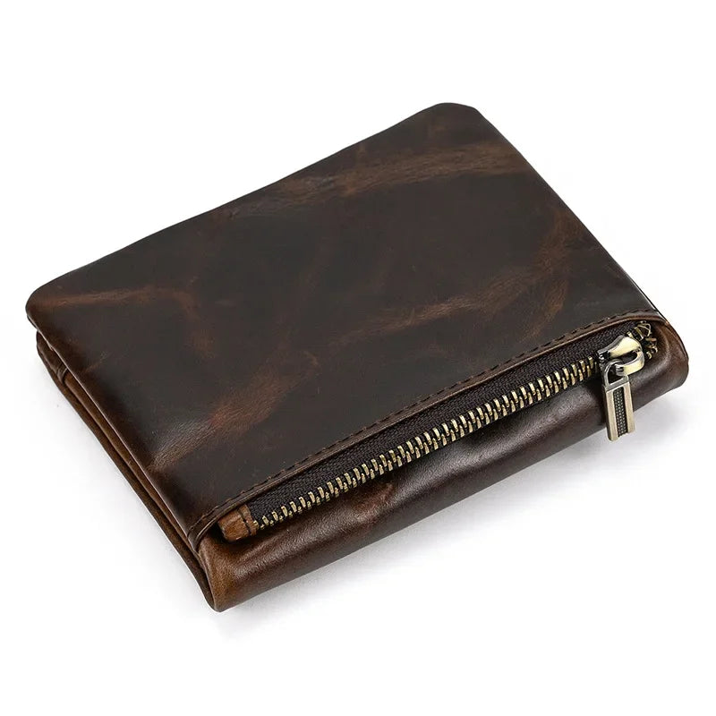 Men’s Leather Bifold Wallet - Zip Pocket Card Holder