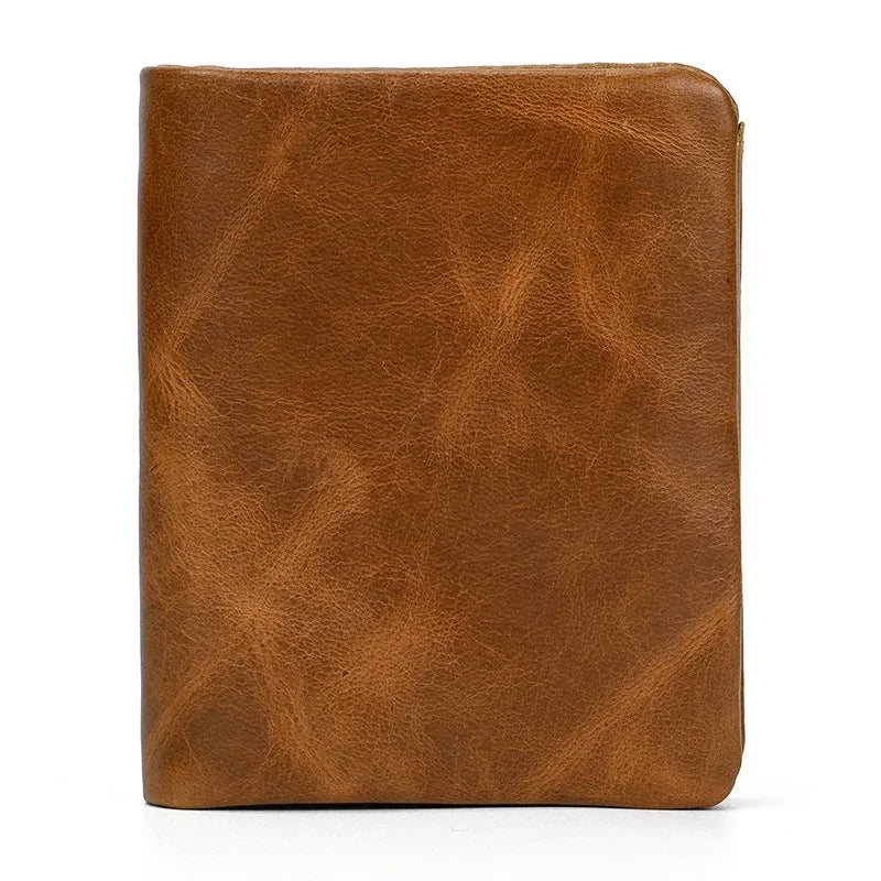 Men’s Leather Bifold Wallet - Zip Pocket Card Holder - Brown