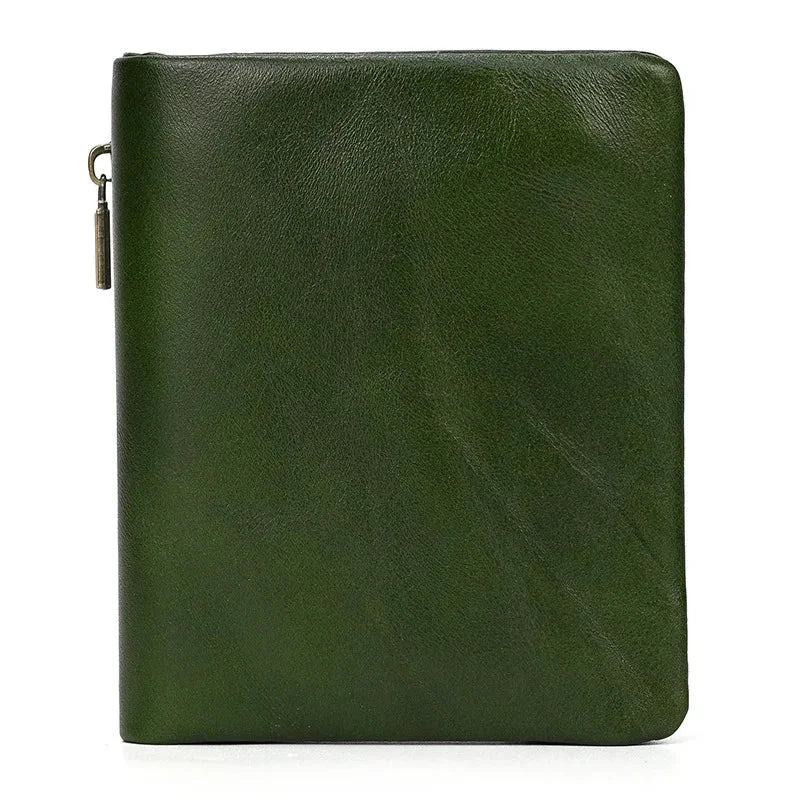 Men’s Leather Bifold Wallet - Zip Pocket Card Holder - Olive