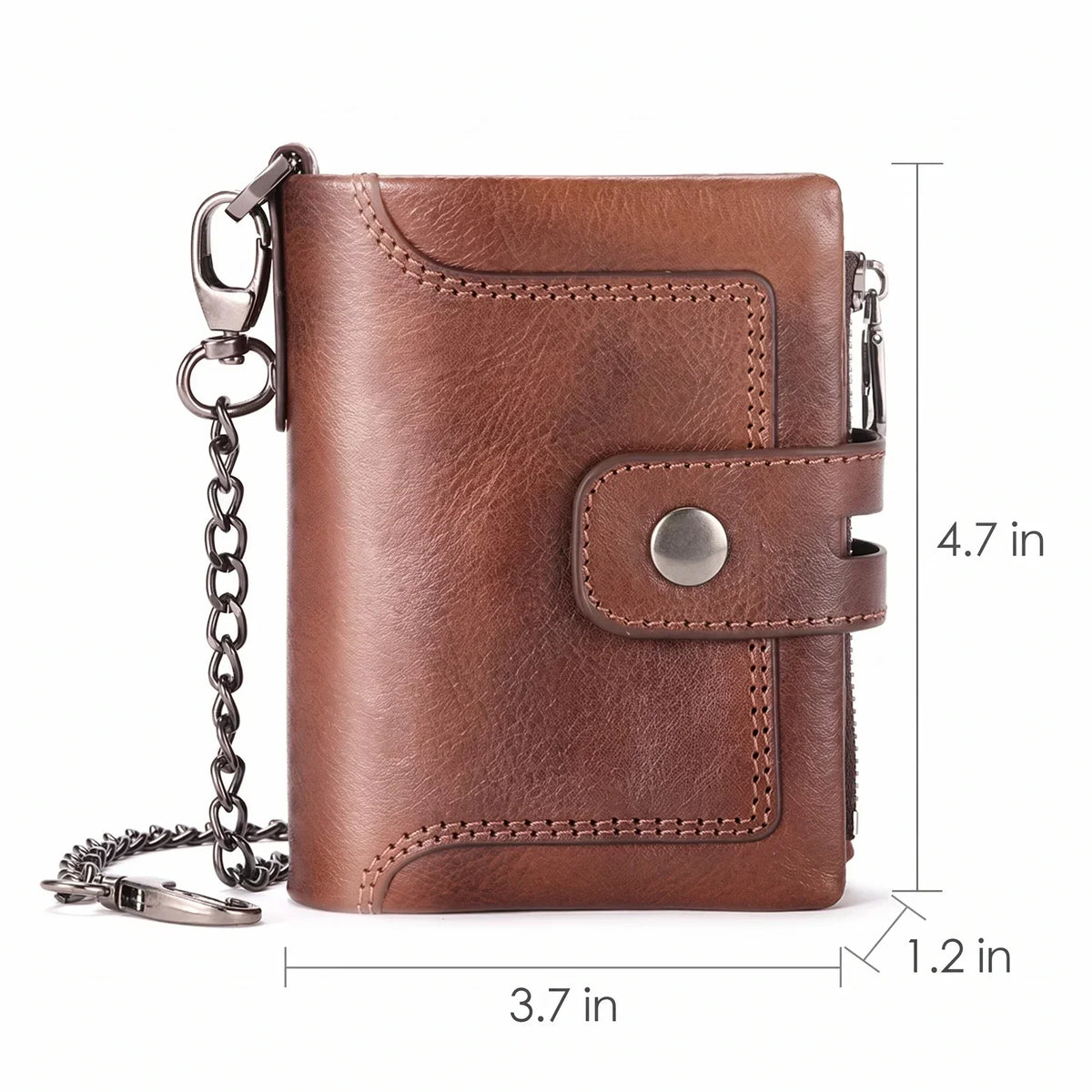 Men’s Leather Biker Wallet - Detachable Chain Snap Tab & 12 Card Slots