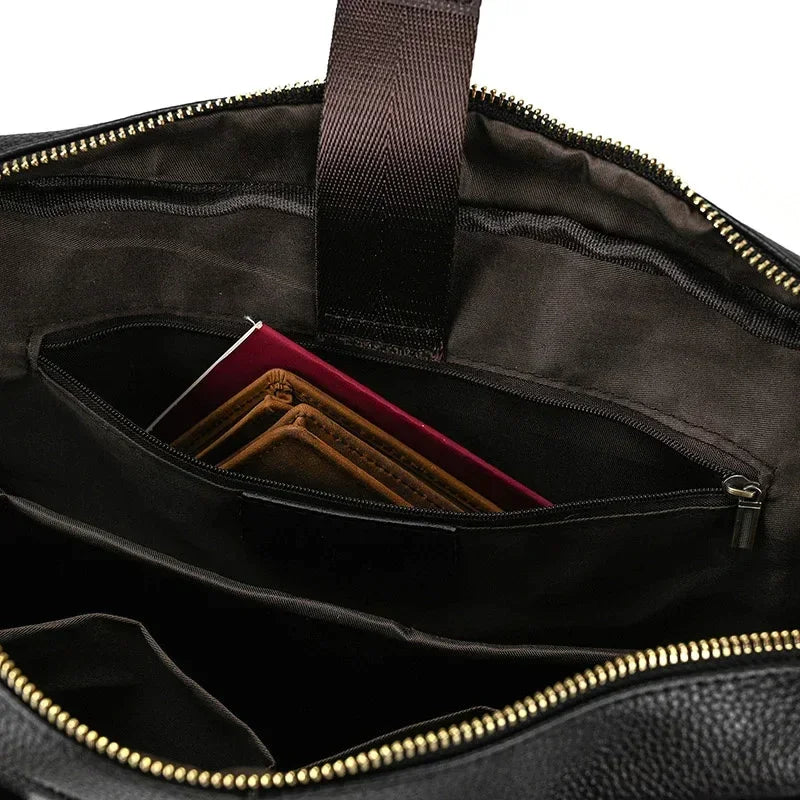 Men’s Leather Briefcase – 14 Inch Business Document Bag
