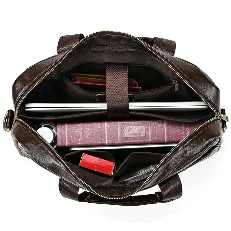 Men’s Leather Briefcase – 14 Inch Business Document Bag