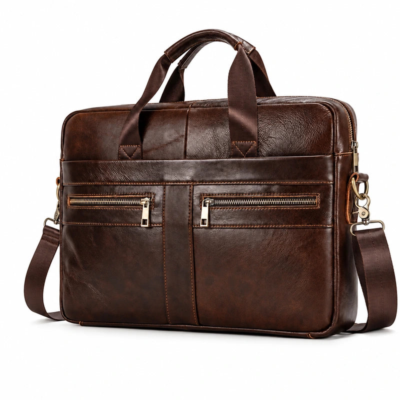 Men’s Leather Briefcase – 14 Inch Business Document Bag