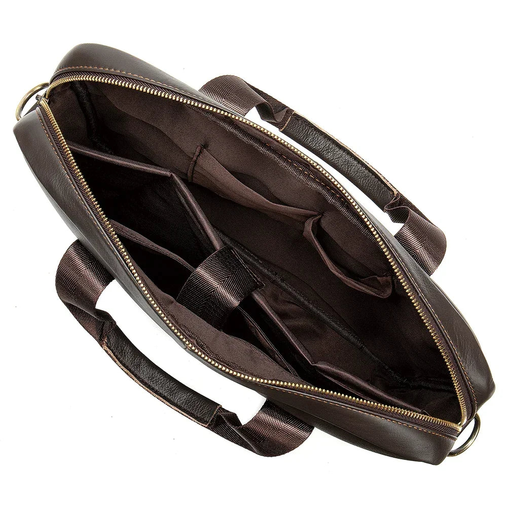 Men’s Leather Briefcase – 14 Inch Business Laptop Work Bag