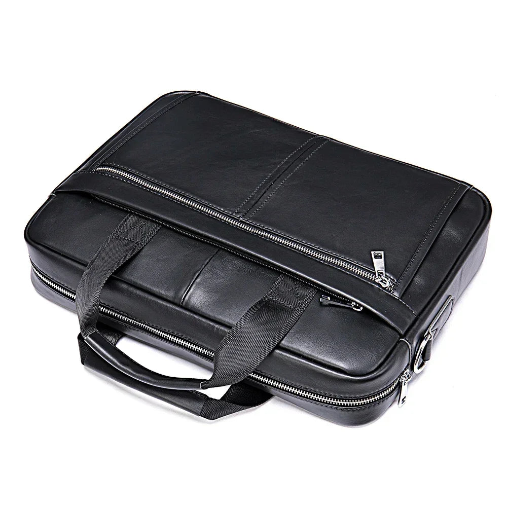 Men’s Leather Briefcase – 14 Inch Business Laptop Work Bag