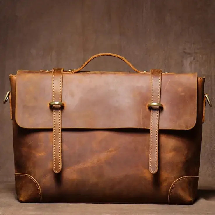 Men’s Leather Briefcase - 15’’ Laptop Flap Work Bag