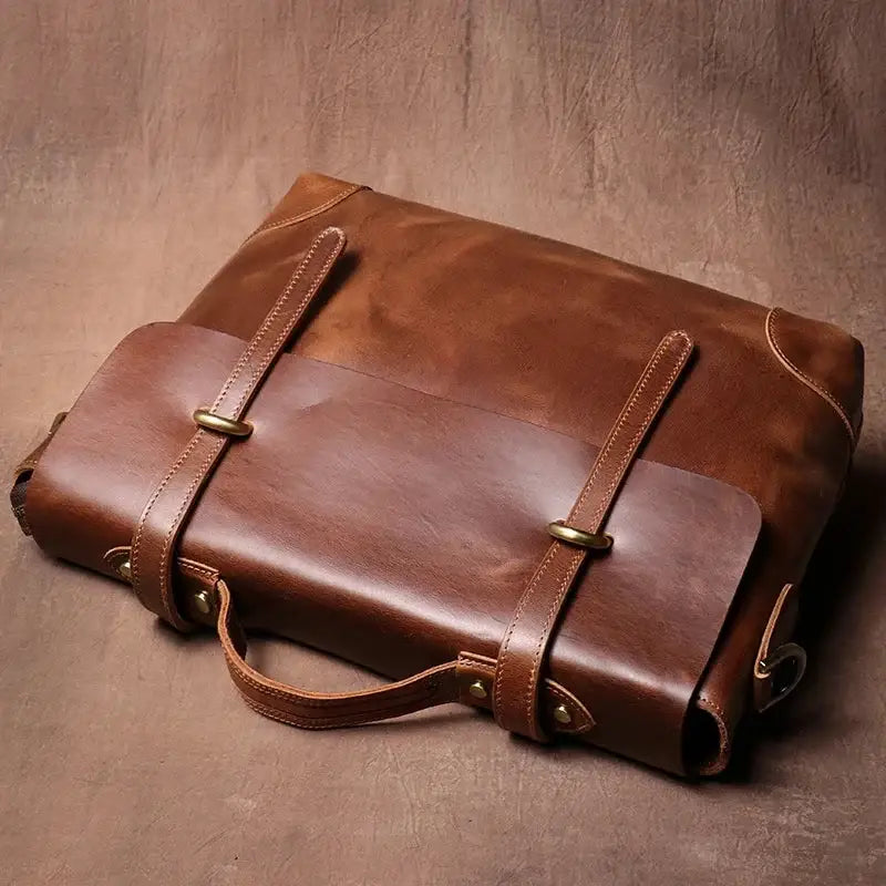 Men’s Leather Briefcase - 15’’ Laptop Flap Work Bag