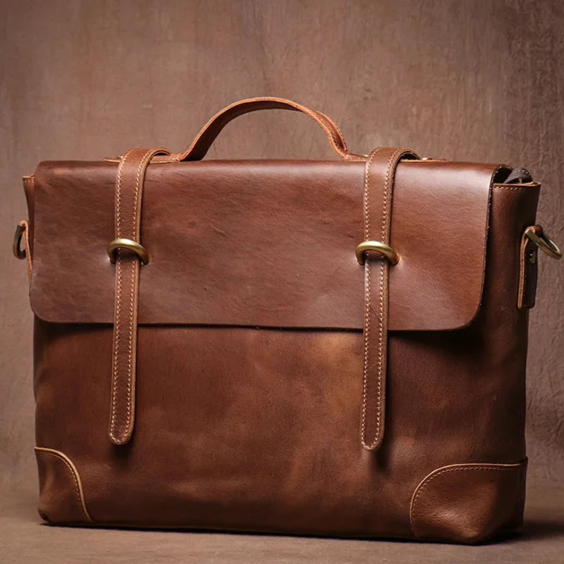 Men’s Leather Briefcase - 15’’ Laptop Flap Work Bag