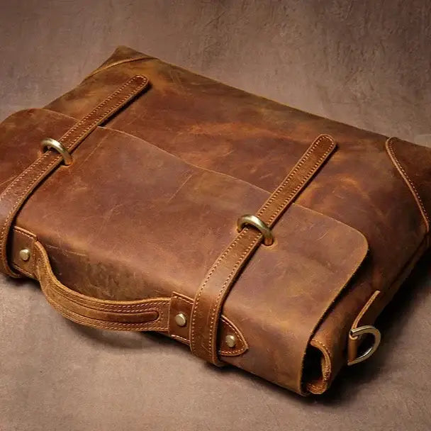 Men’s Leather Briefcase - 15’’ Laptop Flap Work Bag
