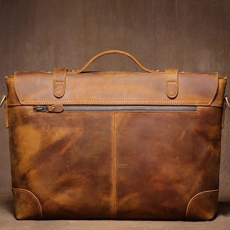 Men’s Leather Briefcase - 15’’ Laptop Flap Work Bag