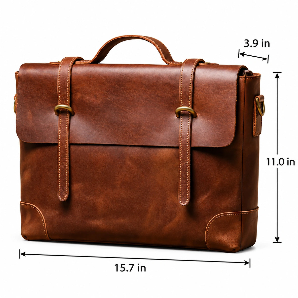 Men’s Leather Briefcase - 15’’ Laptop Flap Work Bag