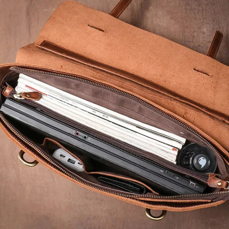 Men’s Leather Briefcase - 15’’ Laptop Flap Work Bag