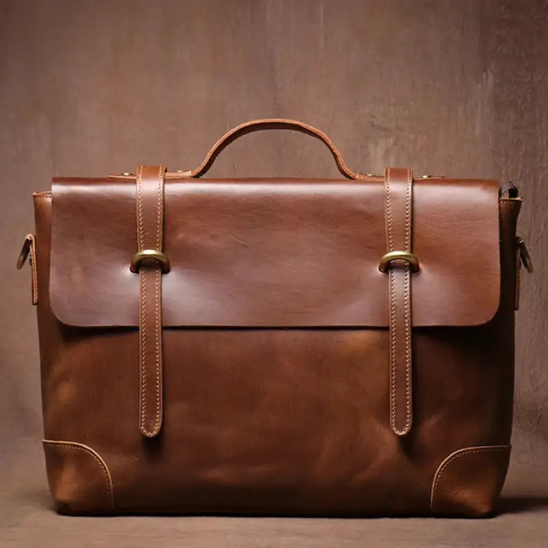 Men’s Leather Briefcase - 15’’ Laptop Flap Work Bag