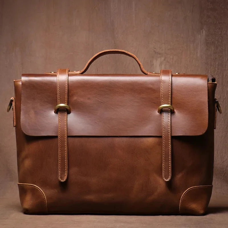 Men’s Leather Briefcase - 15’’ Laptop Flap Work Bag