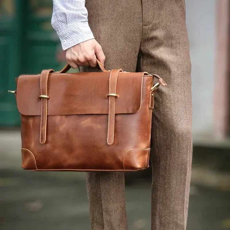 Men’s Leather Briefcase - 15’’ Laptop Flap Work Bag
